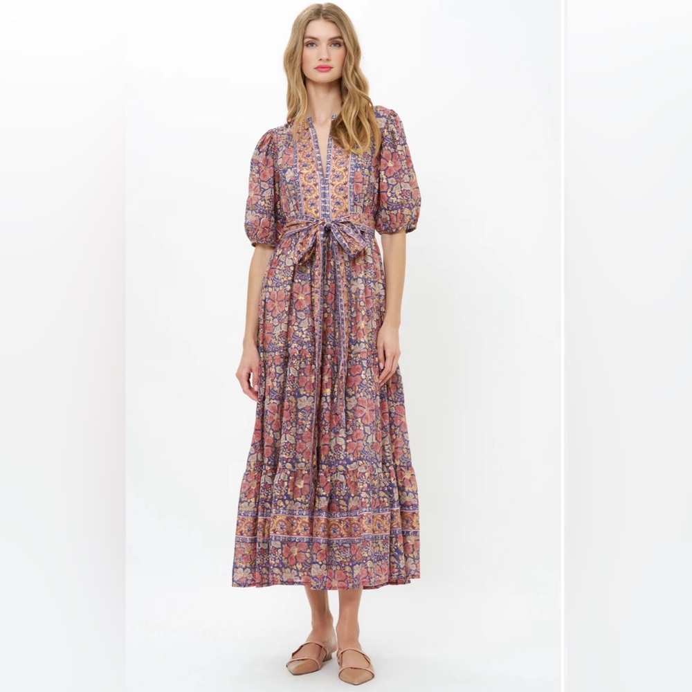 Oliphant PUFF SLEEVE MAXI- MATERA NAVY